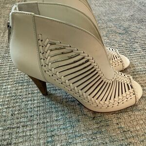 Vince Camuto Cream Heeled Booties with Intricate Design
